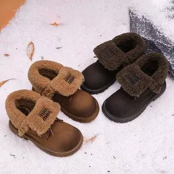 Высококачественные детские высокие ботинки Doc Martens для мальчиков и девочек, теплые хлопковые зимние ботинки, складные рабочие ботинки для улицы 27 коричневый