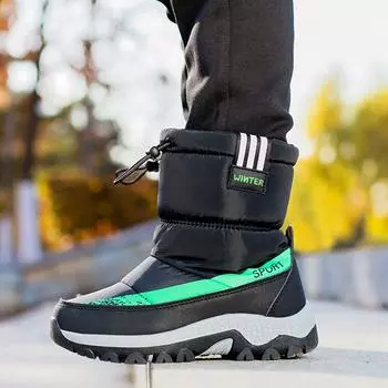 Высококачественные детские зимние ботинки 2024 года, толстые плюшевые теплые зимние ботинки для мальчиков и девочек, детская зимняя обувь, нескользящая водонепроницаемая обувь 33 (insole 21.0cm)