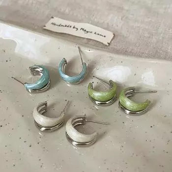 Высококачественные двухслойные масляные металлические серьги-гвоздики с С-образным кольцом для женщин, свежая и изысканная индивидуальность, модные и элегантные, универсальные серьги