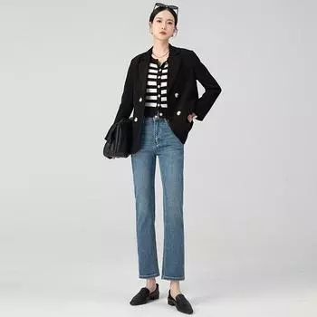 Высококачественные джинсы для женщин, эластичные универсальные брюки-трубы с высокой талией и девятью точками посадки 25 синий/зелёный