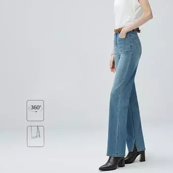Высококачественные джинсы с боковыми разрезами, высокая талия и универсальные широкие брюки. 25 синий