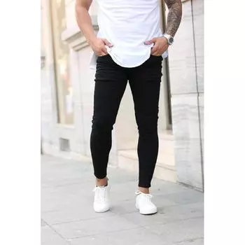 Высококачественные европейские и американские мужские черные эластичные облегающие джинсы маленького размера, новый стиль S чёрный