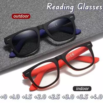 Высококачественные фотохромные очки для чтения с большой оправой, очки для чтения в помещении и на открытом воздухе двойного назначения для лечения пресбиопии, очки с защитой от синего света 0