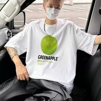 Высококачественные футболки большого размера с забавным принтом для мужчин, 100% плотный хлопок, летняя футболка с принтом зеленого яблока, уличная футболка унисекс S