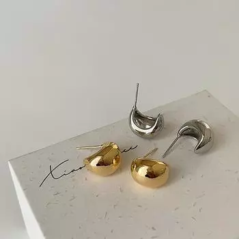 Высококачественные глянцевые полукруглые металлические серьги-гвоздики, женские ретро-серьги в гонконгском стиле, простые и универсальные, темпераментные модные серьги