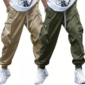 Высококачественные хлопковые модные повседневные брюки-карго в уличном стиле Harajuku Joggers для мужчин, спортивные брюки S чёрный