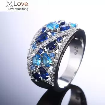 Высококачественные хрустальные кольца для женщин серебряного цвета с паве из темно-синего/небесно-голубого/белого циркония, модные аксессуары, приятные подарки 10
