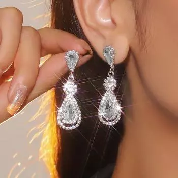 Высококачественные изысканные длинные серьги-капли, модные женские серьги, элегантные трендовые серьги с блестящими кристаллами, 1 пара