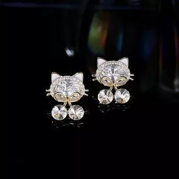 Высококачественные изысканные серьги в виде кошки, женская мода, универсальные, супер фея, милые, высококачественные, легкие, роскошные серьги, милые серьги-гвоздики в виде кошки золотой