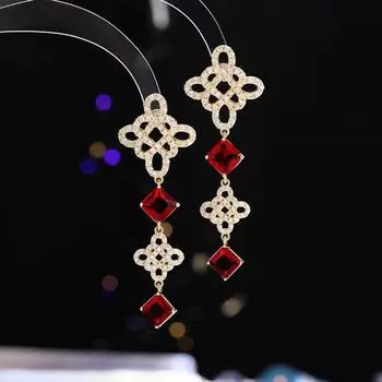 Высококачественные китайские серьги-узлы из серебра 925 пробы с небольшими вставками из циркония, модные аксессуары для банкетного платья розы красного