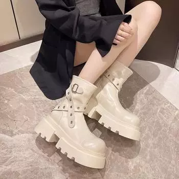 Высококачественные коричневые короткие ботинки, осенние новые женские мотоциклетные ботинки на толстом каблуке и толстой подошве, модные женские панковские ботинки для активного отдыха 35