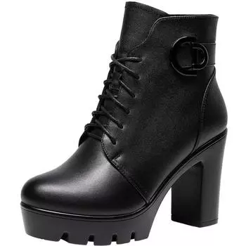 Высококачественные короткие кожаные ботинки для женщин 10 см 13 см на высоком каблуке и платформе, новые осенне-зимние размеры 32 33 43, элегантные черные 32