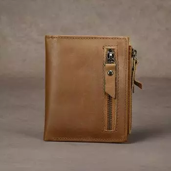 Высококачественные кошельки из натуральной кожи для женщин и мужчин, короткий передний карман, кошелек для удостоверения личности, держатель кредитных карт, кошелек для монет, карман на молнии темный кофе