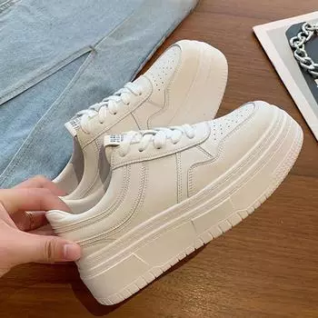 Высококачественные кожаные белые туфли для детей, весна-лето, новые универсальные туфли для увеличения роста на толстой подошве, повседневная спортивная обувь 35