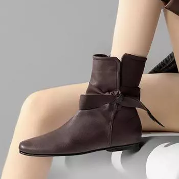 Высококачественные кожаные ботильоны на плоской подошве с низким каблуком, женские модные сапоги с бантом и ремешком, мягкие кожаные рыцарские сапоги Botas Mujer 35