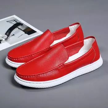 Высококачественные кожаные мужские мокасины, модные повседневные красные удобные туфли для вождения, мужские легкие дышащие мокасины без застежек для мужчин 38
