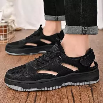 Высококачественные кожаные спортивные туфли для сноуборда, мужские сандалии на платформе с полой сеткой 38