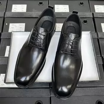 Высококачественные кожаные туфли мужские деловые кожаные дышащие рабочие туфли туфли дерби свадебные туфли жениха мужские кожаные туфли деревянные корни 38 чёрный
