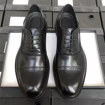 Высококачественные кожаные туфли с круглым носком и тремя суставами, мужская деловая кожаная дышащая рабочая обувь для костюма, мужская свадебная обувь высокого класса 38 чёрный