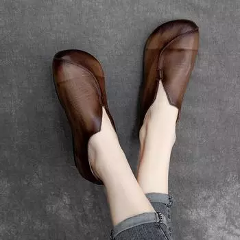 Высококачественные кожаные женские туфли на плоской подошве, летние туфли без застежек, повседневные туфли на плоской подошве, женские удобные мокасины, балетки CN 35 коричневый