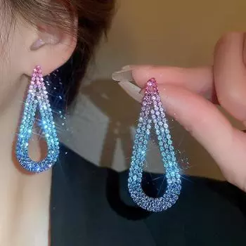 Высококачественные красочные геометрические серьги-капли, длинные серьги-капли, темпераментные роскошные блестящие серьги из кристаллов, женские серьги, 1 пара