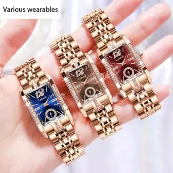 Высококачественные квадратные часы для женщин, легкие роскошные часы, маленькая пластина, изысканный стальной браслет, водонепроницаемые кварцевые часы