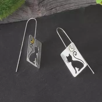 Высококачественные квадратные серьги в стиле ретро с полумесяцем и кошачьей мордочкой для женщин с милой подвеской из сплава.