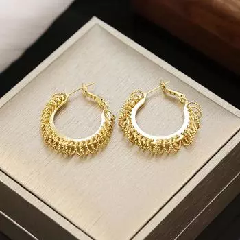 Высококачественные легкие роскошные серьги, ретро-круги, персонализированные модные серьги, милые и классные темпераментные серьги. 18K золотой