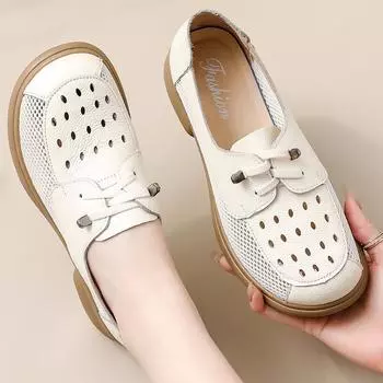 Высококачественные легкие туфли Mom Flats, мягкие мокасины, женская обувь из натуральной кожи, черные туфли на плоской подошве, женские лоферы, повседневная обувь 4.5 бежевый