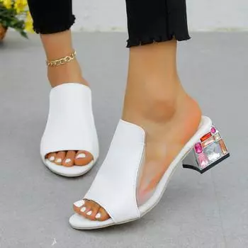 Высококачественные летние новые модные женские тапочки с открытым носком на высоком каблуке, женские сексуальные уличные тапочки без шнуровки 36