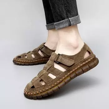 Высококачественные летние сандалии Slip on мужские сандалии из натуральной кожи мужская обувь мужская удобная повседневная обувь универсальная стильная мужская обувь 38 серый