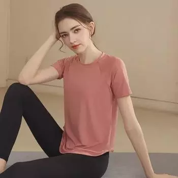 Высококачественные летние топы для йоги и бега для женщин: Быстросохнущая модель с короткими рукавами, свободного кроя и сетчатой спинкой.