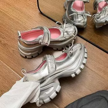 Высококачественные массивные туфли Мэри Джейн для женщин, спортивная обувь, модная повседневная обувь на платформе с мелким бантом, женские балетки 35