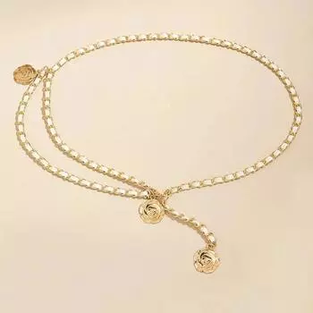 Высококачественные металлические поясные цепи для женщин, ремни с круглым кулоном в виде цветка, цепочка, ремешок, веревка, женский тонкий пояс, украшение для платья, рубашки белый