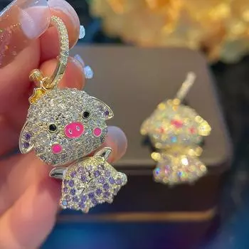 Высококачественные милые серьги-свинки, полные циркония, изящные серьги-гвоздики в виде животных, прямые продажи для женщин. красный