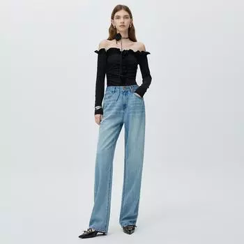 Высококачественные модальные джинсы широкого кроя для женщин с высокой талией, свободные и длиной до пола 25 светло-синий