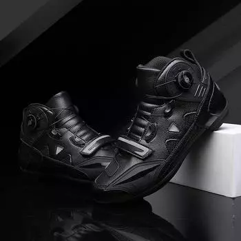 Высококачественные мотоциклетные ботинки унисекс с высоким берцем, мотоциклетные ботинки с вращающейся кнопкой для гонок по бездорожью 36 чёрный