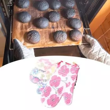 Высококачественные мягкие двухслойные защитные нескользящие силиконовые хлопковые кухонные варежки для приготовления пищи, выпечки 4