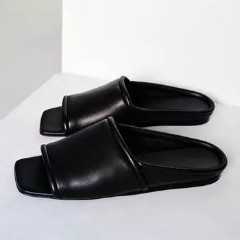 Высококачественные мягкие кожаные тапочки на плоской подошве, женские летние удобные шлепанцы, белые пляжные сандалии на плоской подошве с открытым носком для женщин 35 чёрный