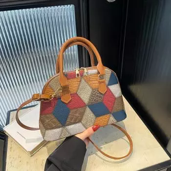 Высококачественные мягкие женские сумки-тоуты из искусственной кожи большой емкости, модные контрастные цветные сумки через плечо, роскошные женские сумки 22.5x10.5x16.5cm чёрный