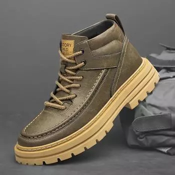 Высококачественные мужские ботильоны из кожи, модные внутренние, увеличивающие рост, мужские высокие ботинки с резиновой подошвой, мужские осенне-зимние ботинки 37 хаки