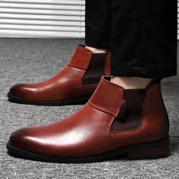 Высококачественные мужские ботильоны из натуральной кожи, деловые короткие ботинки, роскошные брендовые уличные ботинки «Челси», мужская обувь с высоким верхом 37