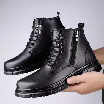 Высококачественные мужские ботинки Chelsea, роскошные брендовые ботинки с боковой молнией, мягкая подошва, удобные теплые флисовые повседневные зимние ботинки 38 чёрный