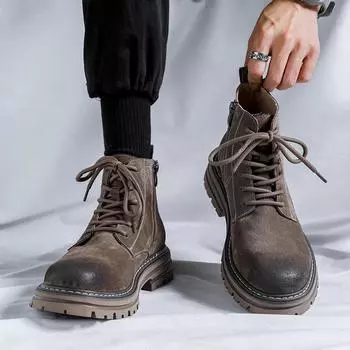 Высококачественные мужские ботинки челси, ботильоны из натуральной кожи для мужчин, модные мотоциклетные ботинки, высокие походные рабочие повседневные мужские ботинки 38 серый