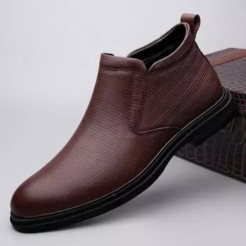 Высококачественные мужские ботинки челси из натуральной кожи, роскошные брендовые мужские деловые ботинки, теплые плюшевые меховые ботинки, зимние формальные высокие туфли 38