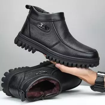Высококачественные мужские ботинки, роскошные мужские ботинки с боковой молнией на открытом воздухе с мехом, шерстяные зимние ботинки для мужчин, теплые зимние нескользящие ботинки «Челси» 38