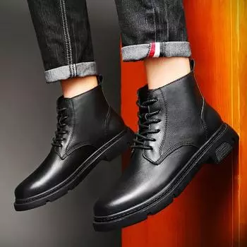Высококачественные мужские ботинки Зимние плюс бархатные кожаные туфли Модные хлопковые туфли Модные ботильоны Деловая повседневная обувь для отдыха на открытом воздухе 37