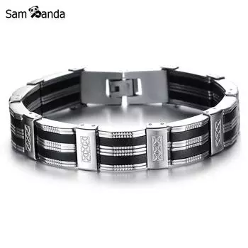 Высококачественные мужские браслеты из нержавеющей стали и черные силиконовые браслеты, ювелирные браслеты