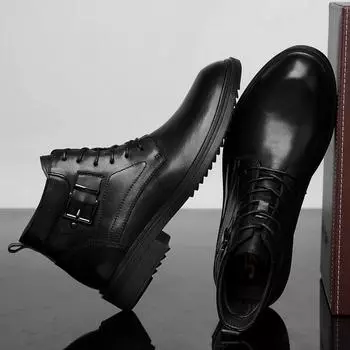Высококачественные мужские деловые ботинки на шнуровке, модные мужские удобные высокие прогулочные туфли 2024 года, универсальные мужские мотоциклетные ботинки 36