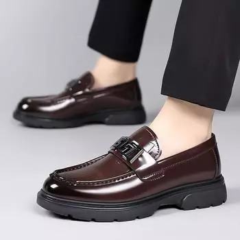 Высококачественные мужские деловые британские повседневные кожаные туфли на толстой подошве с новыми открытыми бусинами по краям, модные туфли Lefu с тиснением высокого класса 38 чёрный